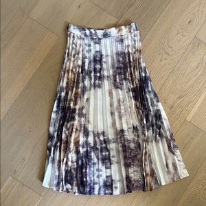 Topshop Brown and Tan Midi Pleated A-Line Skirt